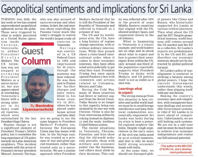 Geopolitical Sentiments and Implications for Sri Lanka